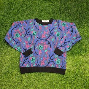 Vintage Floral AOP Sweater Womens Medium 18x20 Purple
